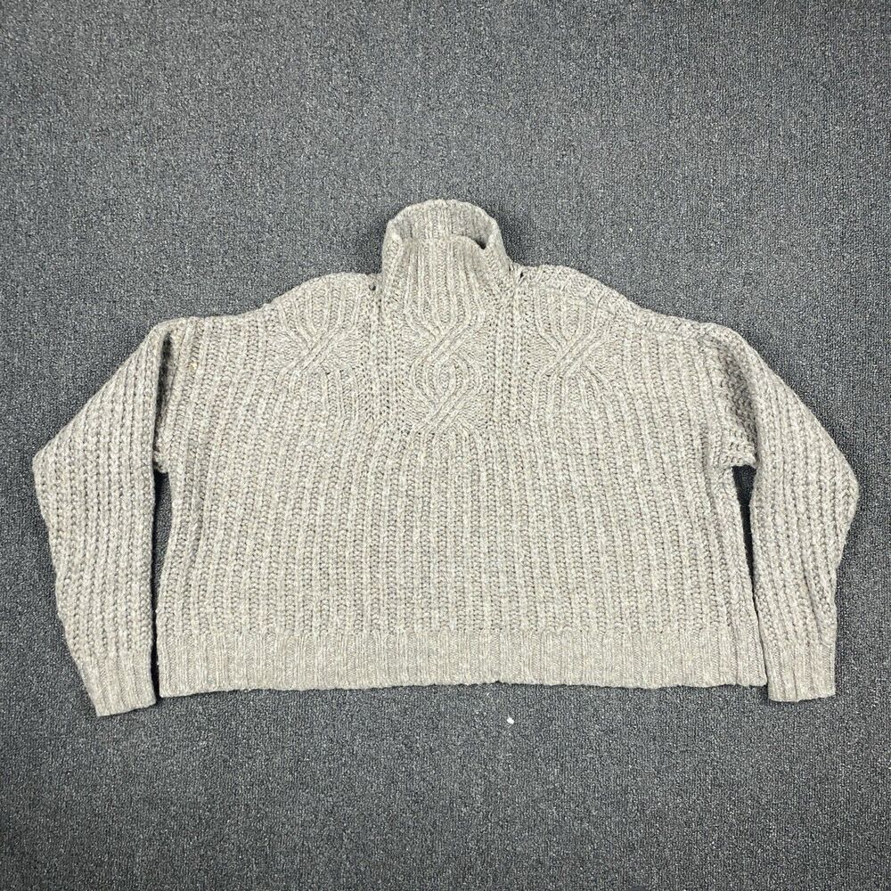 Aerie Sweater Women Cable Knit Wool Blend Mock Neck Fisherman Cropped Size Small